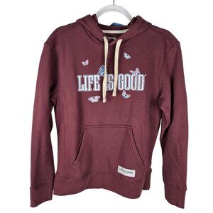 NEW!! Life Is Good Womens Simply True Hoodie Small Cotton Cranberry